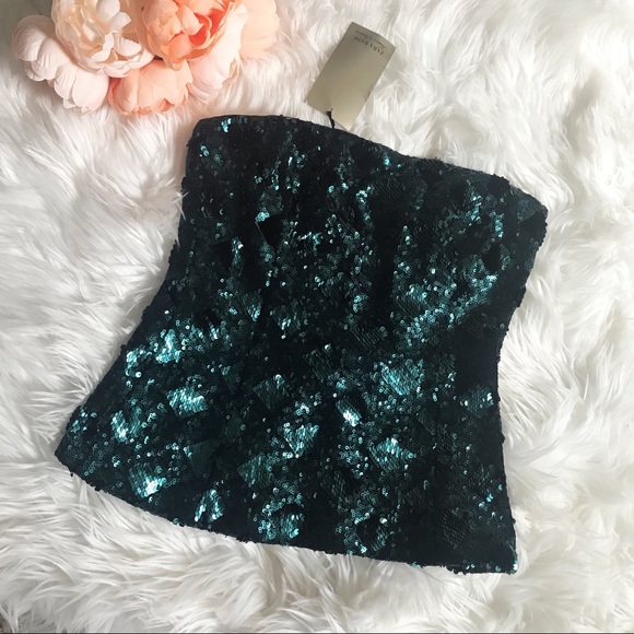 NWT ZARA Mermaid Green Sequin Strapless Tube Tob - Picture 7 of 8